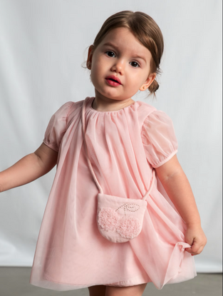 Mayoral Παιδικό Φόρεμα Κοντομάνικο Τούλινο Σετ με Αξεσουάρ Ροζ Φούξια