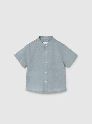 Mayoral Πουκάμισο κοντομάνικο λινό με γιακά πετρόλ
