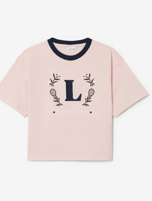 Lacoste T-Shirt Contrast Badge ροζ