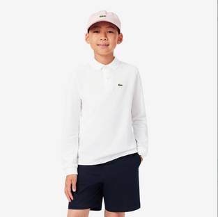 Lacoste Παιδική Μακρυμάνικη Petit Piqué Polo Μπλούζα λευκή
