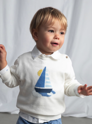 Mayoral Παιδική Μπλούζα Κοντομάνικη Κρεμ με σχέδιο καράβι 