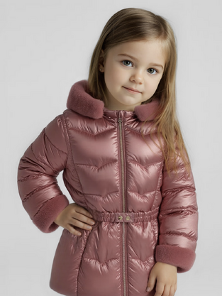 Mayoral Μπουφάν μεταλιζέ με ζώνη ροζ απαλό 
