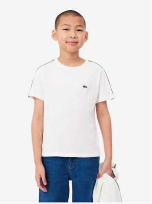 Lacoste Μπλούζα από βαμβάκι με ρίγες και λογότυπο λευκή