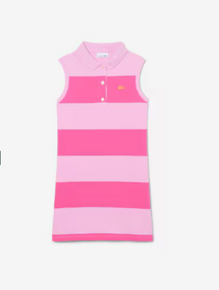 Lacoste Αμάνικο ριγέ φόρεμα πόλο petit piqué ροζ
