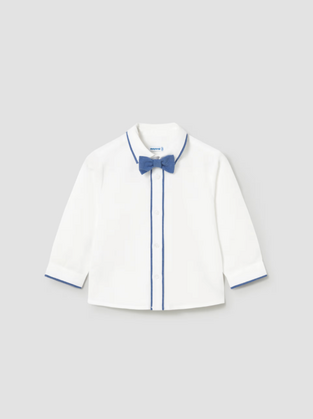 Mayoral Πουκάμισο λευκό αμπιγιέ με μπλε παπιγιόν 