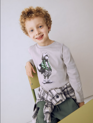 Mayoral Μπλούζα μακρυμάνικη "wolf" γκρι-ασημί