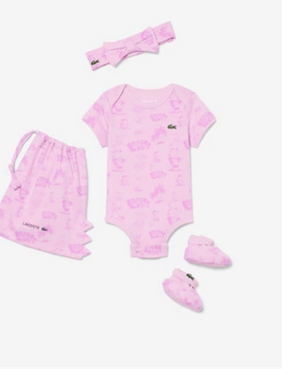 Lacoste Σετ δώρου με στάμπα από  βαμβάκι για νεογέννητα ροζ