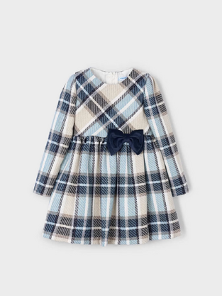  Mayoral Φόρεμα Μακρυμάνικο Βελούδινο Καρό Ναυτικό μπλε