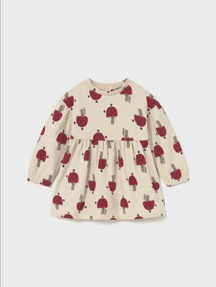 Mayoral Φόρεμα Φούτερ Μακρυμάνικο  Μπεζ με στάμπα
