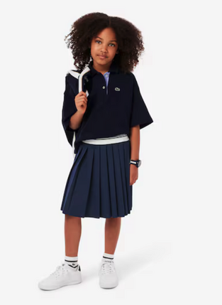 Lacoste βαμβακερή Φούστα Oxford με πτυχώσεις μπλε 