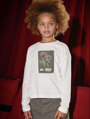 Mayoral Μπλούζα Μακρυμάνικη με λουλούδι Πράσινο-  Κρεμ  