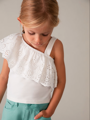 Mayoral Παιδική Μπλούζα Αμάνικη με βολάν λευκή