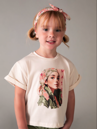 Mayoral Παιδικό T-shirt Μπεζ με κορδέλα σετ