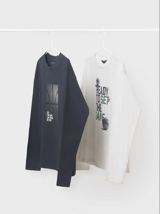 Mayoral Σετ 2 μπλουζακια μακρυμάνικα κρεμ-ναυτικό μπλε