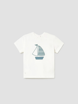 Mayoral Παιδική Μπλούζα Κοντομάνικη με στάμπα καράβι Κρεμ