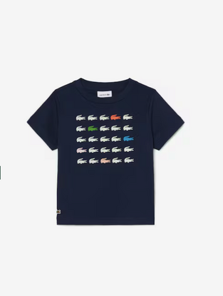 Lacoste Βαμβακερό T-shirt με τύπωμα κροκόδειλου μπλε