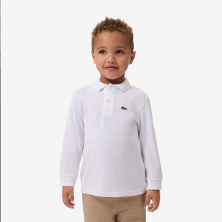 Lacoste Παιδική Μακρυμάνικη Petit Piqué Polo Μπλούζα λευκή