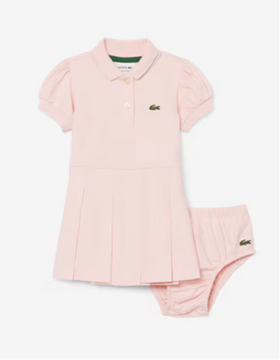 Lacoste Σετ ροζ φόρεμα  πικέ για βρέφη με ελαστικό τελείωμα