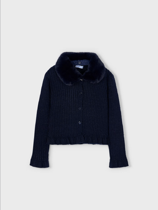 Mayoral  Ζακέτα Πλεκτή με γούνινο γιακά Ναυτικό μπλε