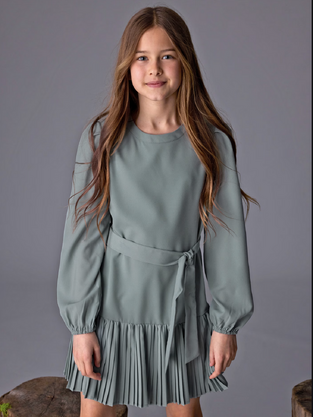 Mayoral Φόρεμα Μακρυμάνικο Σετ με Αξεσουάρ κρεπ πετρόλ