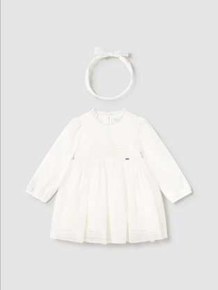 Mayoral Φόρεμα αμπιγιέ τούλι κεντητό εκρού